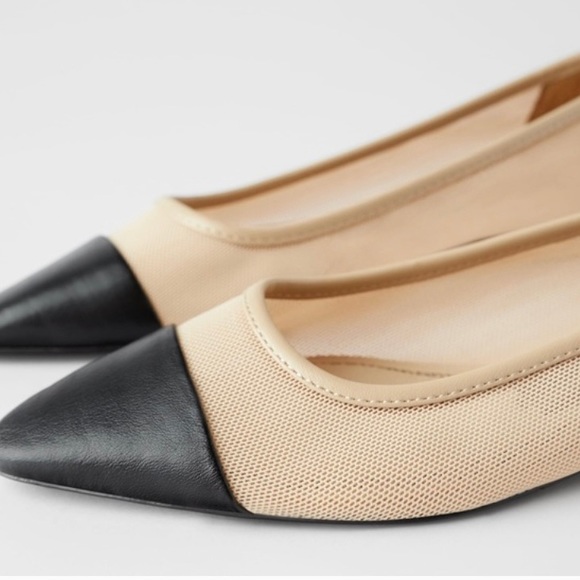 Zara Cap Toe Mesh Ballet Pointed Flats - Picture 2 of 8